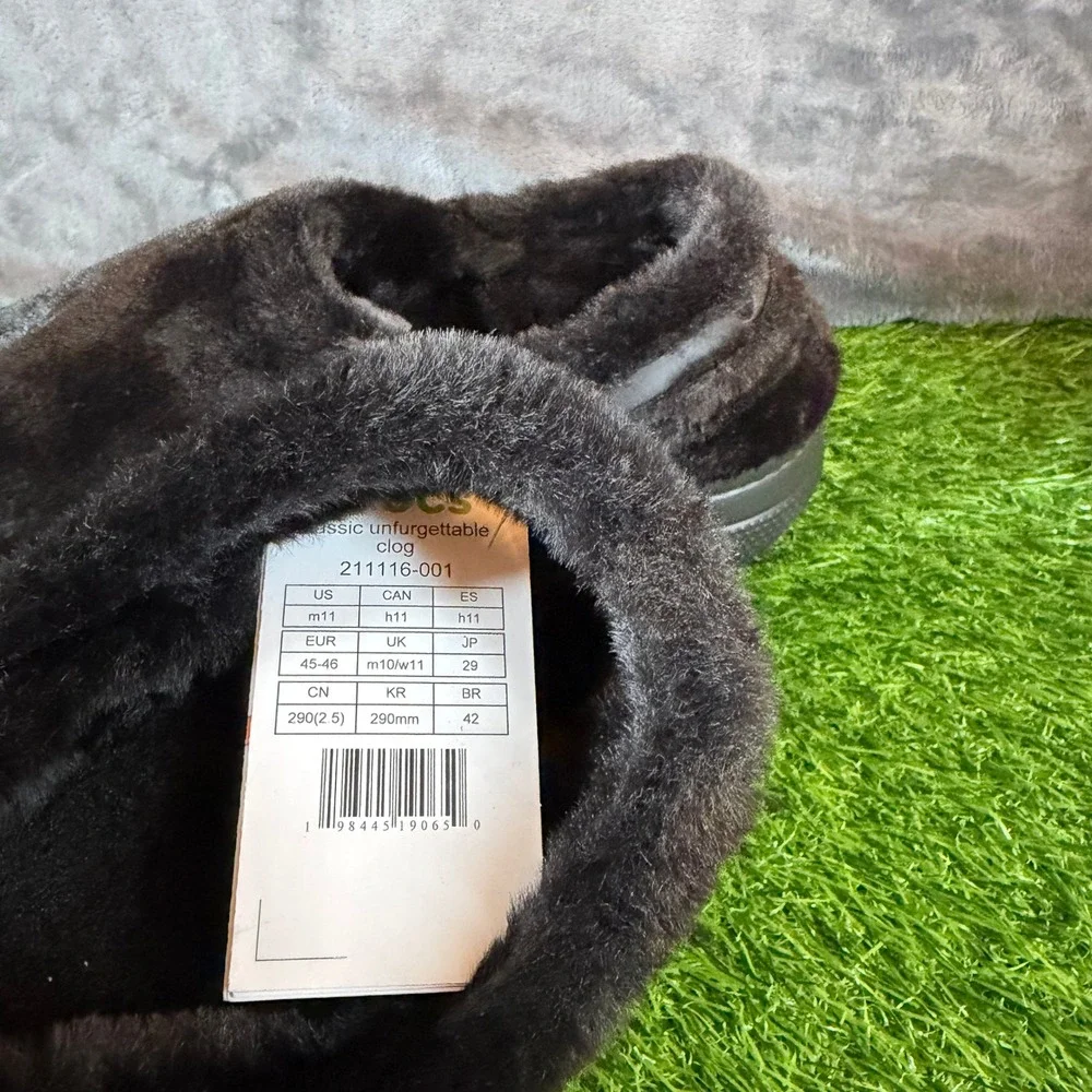 Crocs Classic Unforgettable Clog Black Faux Fur‎ Fuzzy Mens 11 211116-001 NWT